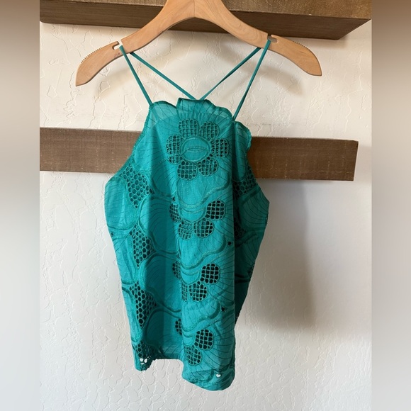 Corey Lynn Calter|Teal boho floral Sleeveless Women's Top,mesh florals•••size S - Picture 2 of 12